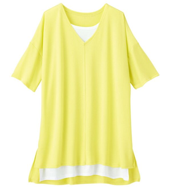 RANAN（ラナン）の「レイヤード風ニットソー半袖チュニック（チュニック）」｜詳細画像