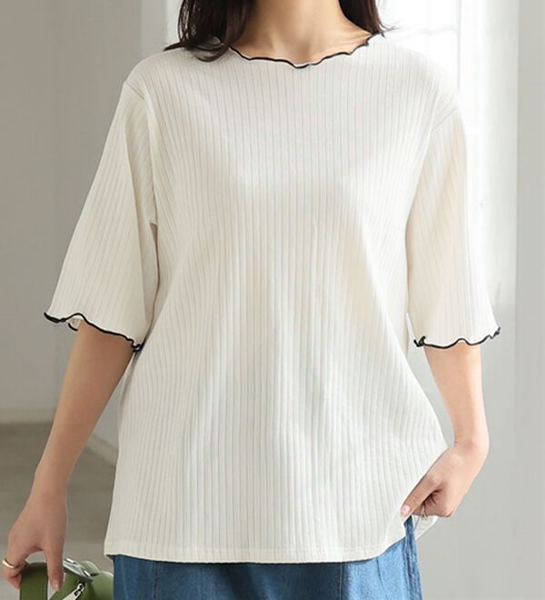 A HAPPY MARILYN（アハッピーマリリン）の「【Ｌ～８Ｌ】綿タッチで極上の着心地、選べるテレコリブトップス。（カットソー）」｜オフ&times;ブラック