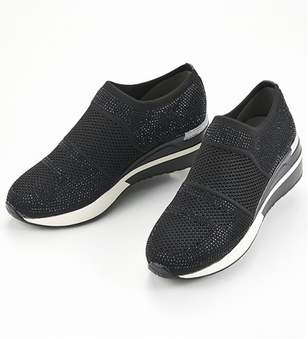 ルフラン（ルフラン）の「ビジューが煌めく美脚ニットスニーカー（スリッポン）」｜ブラック