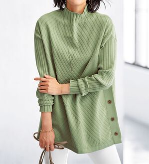 BELLUNA（ベルーナ）の「サイドボタン編地切替ニットチュニック（チュニック）」｜ミント