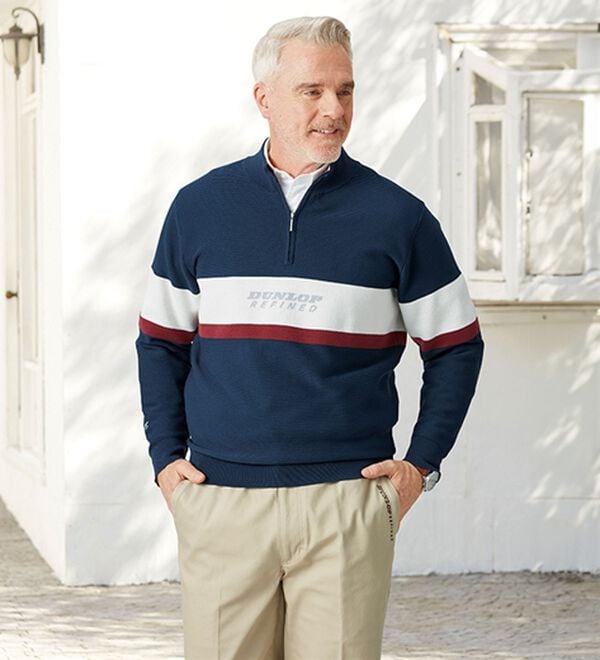 「＜ダンロップ・リファインド＞パネルボーダージャカードセーター（メンズニット・セーター）」｜詳細画像