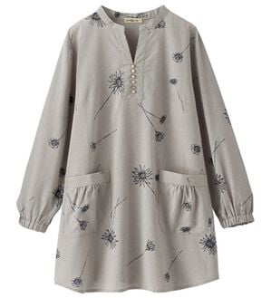 BELLUNA（ベルーナ）の「綿１００％平織りしっかり素材かっぽうチュニック（パジャマ・ルームウェア）」｜ライトグレー