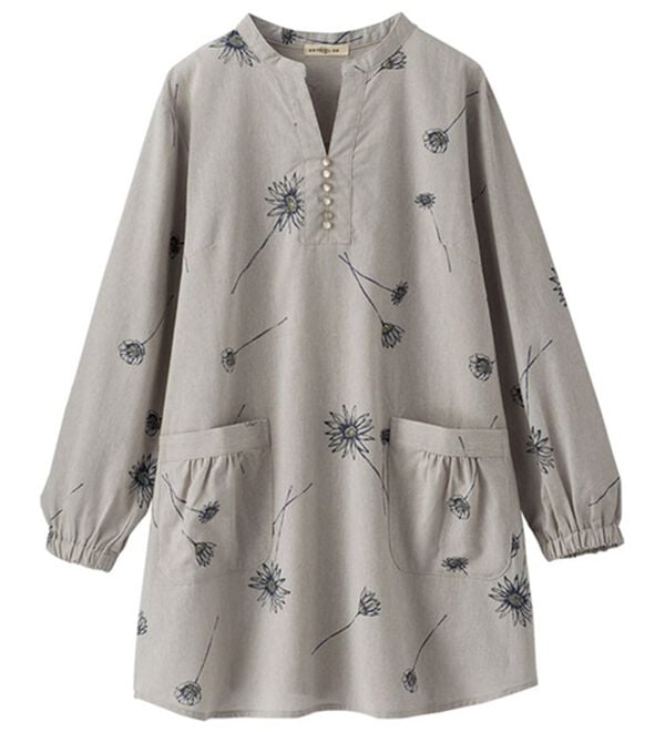 BELLUNA（ベルーナ）の「綿１００％平織りしっかり素材かっぽうチュニック（パジャマ・ルームウェア）」｜ライトグレー