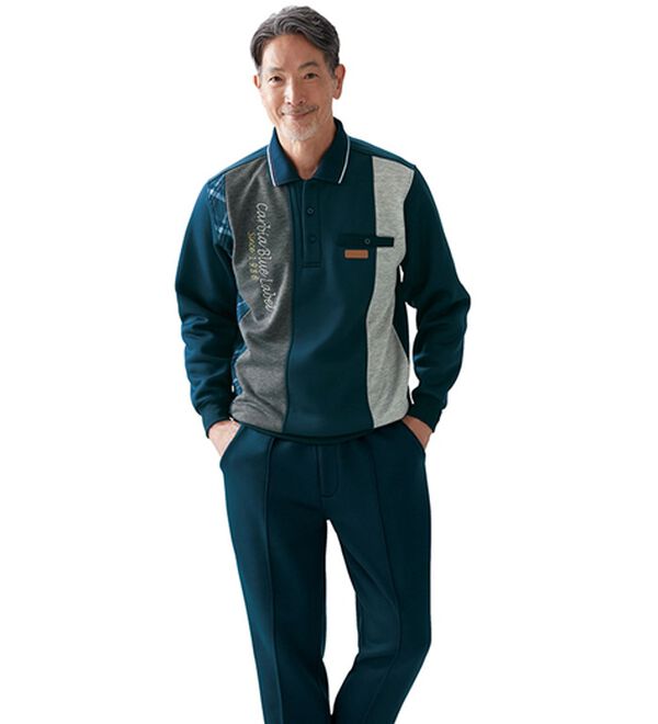 「【２着組】＜カルビア＞こだわりデザインのリラックスホームスーツ（メンズルームウェア）」｜詳細画像