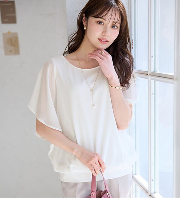 alotta（アロッタ）の「【接触冷感】カットソー裏地付ドルマンブラウス（ブラウス）」｜オフホワイト