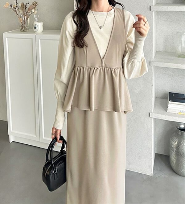 GeeRA（ジーラ）の「楽ちん！ペプラムジャンパースカート（ジャンパースカート）」｜詳細画像