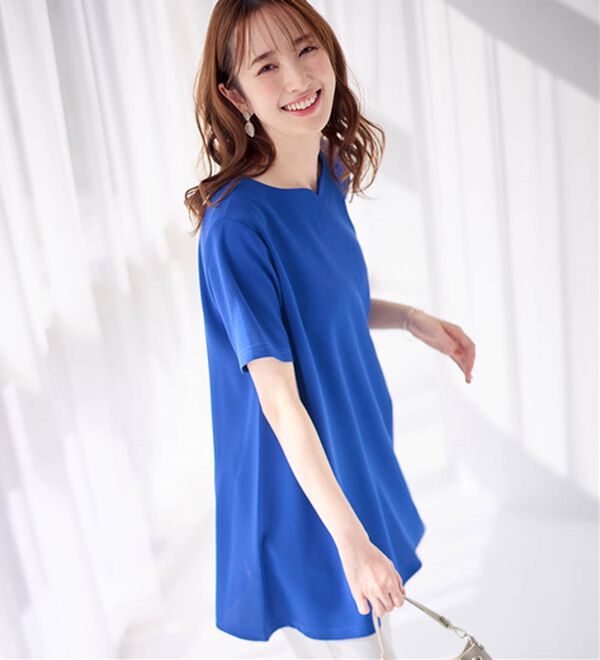 alotta（アロッタ）の「【接触冷感】さらっと快適！高見えフレアーロングチュニックＴシャツ（チュニック）」｜詳細画像