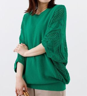 BELLUNA（ベルーナ）の「透かし編ドルマンニットプルオーバー（ニット・セーター）」｜グリーン