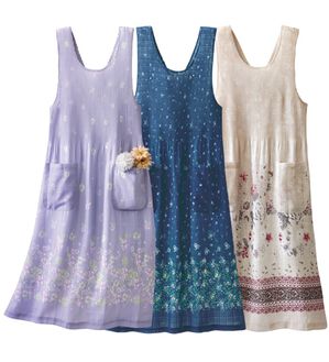 「【３枚組】涼やかプリーツチュニック（エプロン）」｜ラベンダー系3枚組