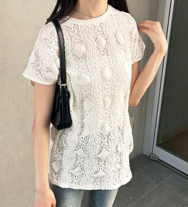 GeeRA（ジーラ）の「総レースフレンチスリーブＴシャツ（カットソー）」｜詳細画像