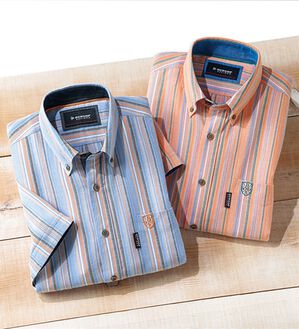 「【２色組】＜ダンロップ・リファインド＞空羽楊柳ストライプシャツ（メンズシャツ）」｜2色組