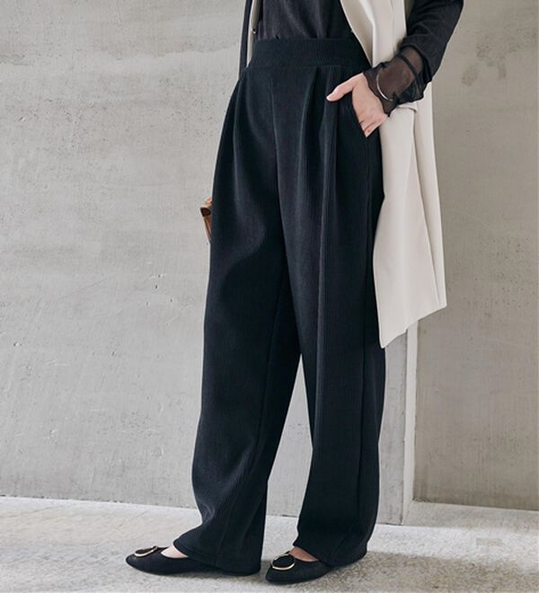 RANAN（ラナン）の「あったか裏ベロアニットコールワイドパンツ（ワイドパンツ・ガウチョ）」｜ブラック