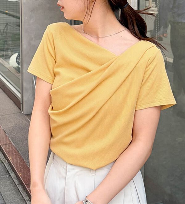 RANAN（ラナン）の「【ひんやり／着映え】上品ドレープリブＴシャツ（カットソー）」｜詳細画像