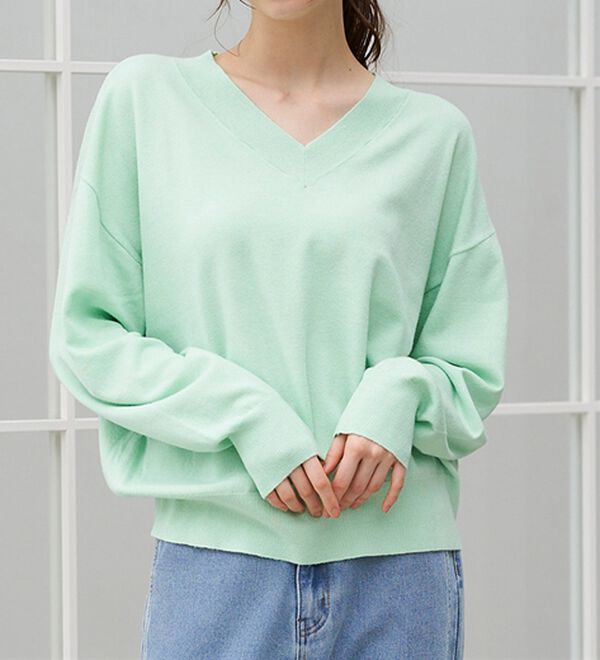 RANAN（ラナン）の「もちもちベーシックニット（Vネック・ハイネック）（ニット・セーター）」｜詳細画像