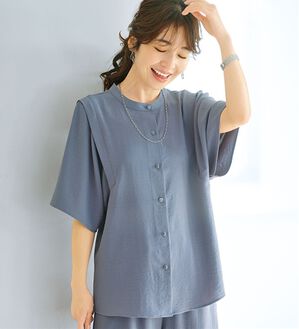 BELLUNA（ベルーナ）の「【快適Ｌａｂ．】お手入れ楽々ビンテージ調素材ブラウス（ブラウス）」｜ブルーグレー