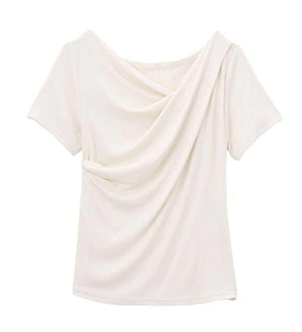 RANAN（ラナン）の「【ひんやり／着映え】上品ドレープリブＴシャツ（カットソー）」｜詳細画像