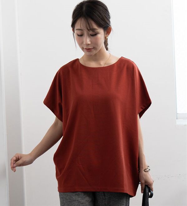 A HAPPY MARILYN（アハッピーマリリン）の「【Ｌ～６Ｌ／選べる袖丈】大人の今どきベーシック！ポンチ素材トップス（Tシャツ）」｜詳細画像