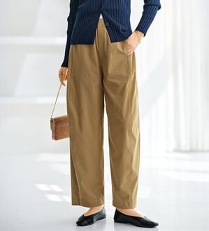 BELLUNA（ベルーナ）の「サラもち！快適ビンテージ調素材カーブパンツ（ワイドパンツ・ガウチョ）」｜キャメル