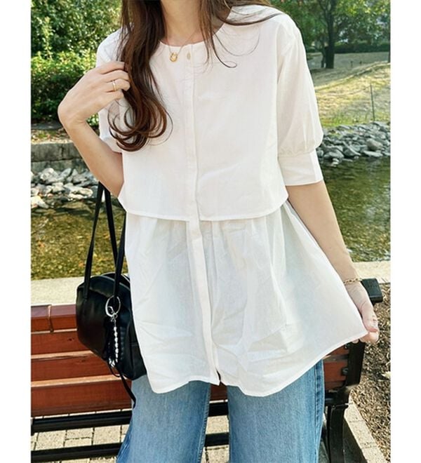 GeeRA（ジーラ）の「【華奢見え】羽織にもなる！ペプラムシャツチュニック（チュニック）」｜詳細画像