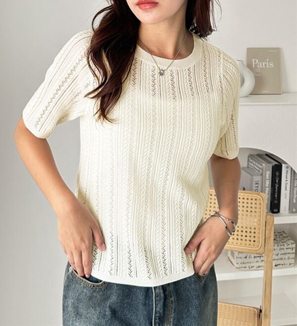 GeeRA（ジーラ）の「透かし編みニットトップス（ニット・セーター）」｜詳細画像