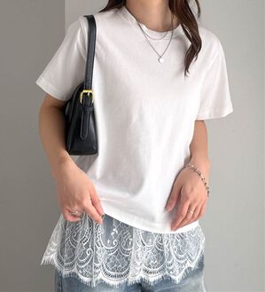 RANAN（ラナン）の「レースレイヤードコンパクトTシャツ（Tシャツ）」｜ホワイト