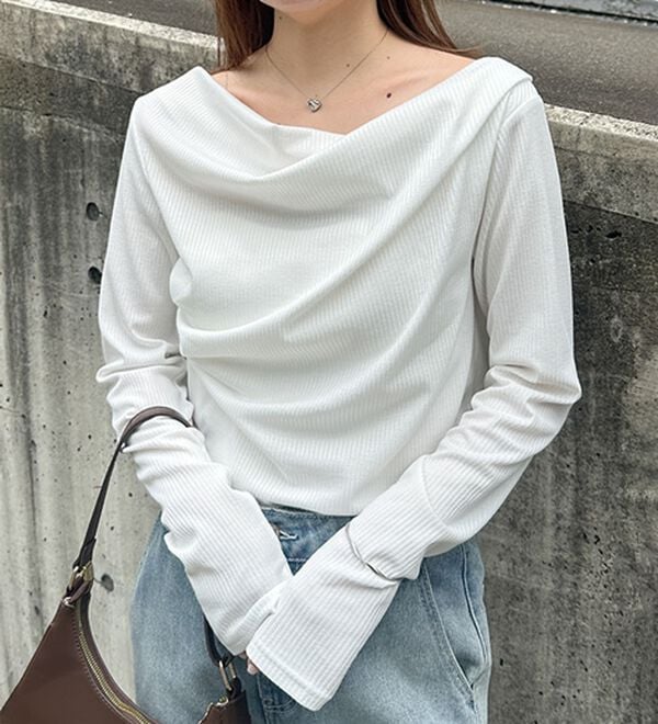 RANAN（ラナン）の「【春色追加】上品ドレープリブロングＴシャツ（カットソー）」｜詳細画像