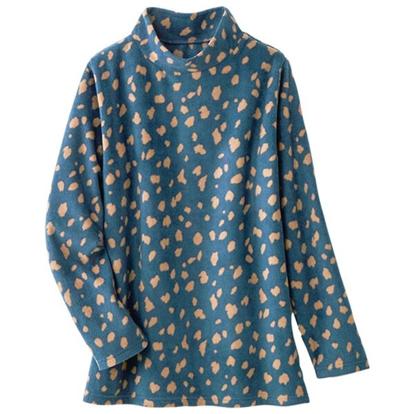 LAVIENNE（ラヴィエンヌ）の「薄手ストレッチフリースのプリントハイネック長袖（パジャマ・ルームウェア）」｜ネイビーダルメシアン