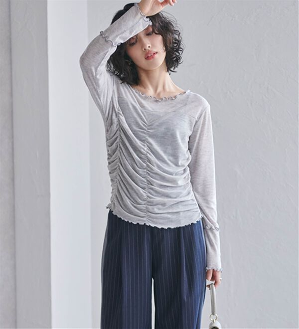 RANAN（ラナン）の「ギャザーデザインシアーTシャツ（Tシャツ）」｜詳細画像