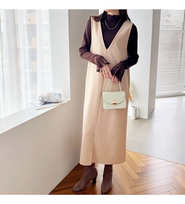 GeeRA（ジーラ）の「プリーツ付ハイネックリブニットトップス（ニット・セーター）」｜詳細画像