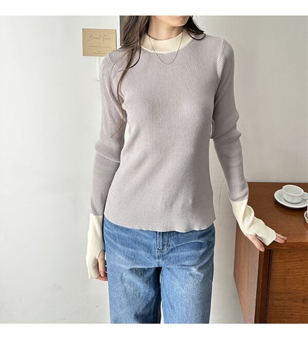 GeeRA（ジーラ）の「指穴配色デザイン柔らかリブニット（ニット・セーター）」｜詳細画像