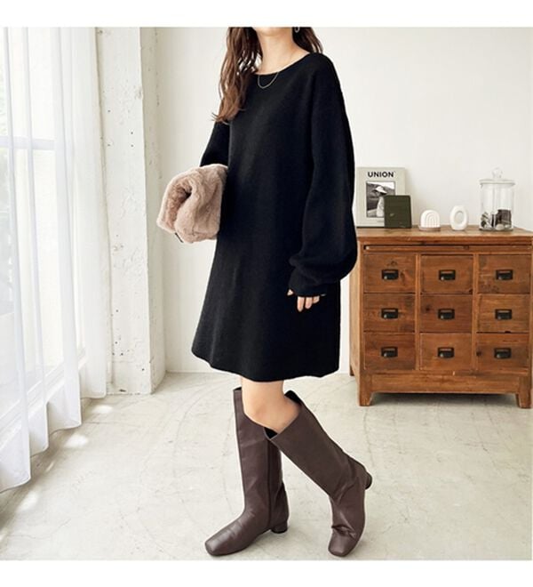 GeeRA（ジーラ）の「ボートネックミニ丈ニットワンピース（ニットワンピース）」｜詳細画像