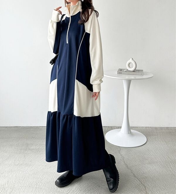 GeeRA（ジーラ）の「ハーフジップ配色ワンピース（カットソーワンピース）」｜詳細画像