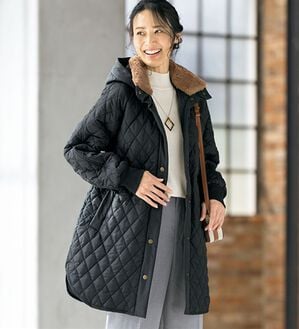 ルフラン（ルフラン）の「首まわりあったか！中わたキルティングコート（ロングコート）」｜黒