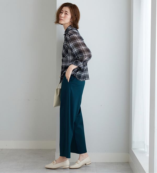 BELLUNA（ベルーナ）の「シフォン楊柳チェック柄プリントシャツ（シャツ）」｜詳細画像