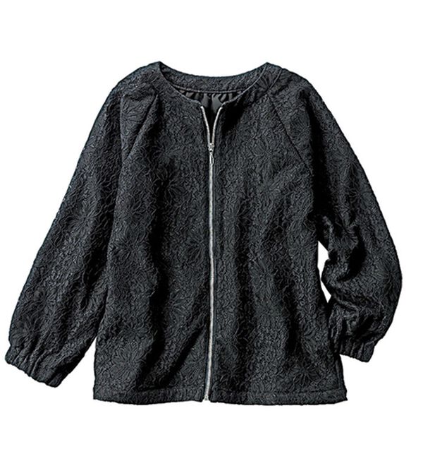 VINNO（ヴィノ）の「総レースノーカラーブルゾン（ブルゾン）」｜ブラック