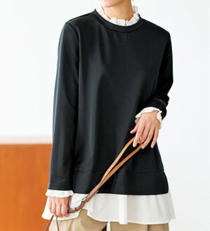 BELLUNA（ベルーナ）の「これ一枚でおしゃれ！重ね着風カットソーチュニック（チュニック）」｜黒