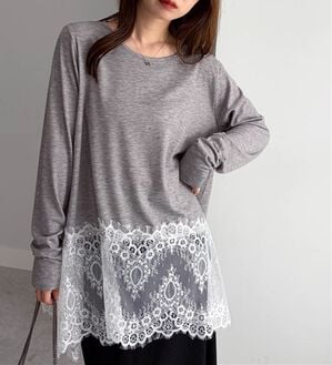 RANAN（ラナン）の「イレヘムレースドッキングロンＴＥＥ（カットソー）」｜グレー