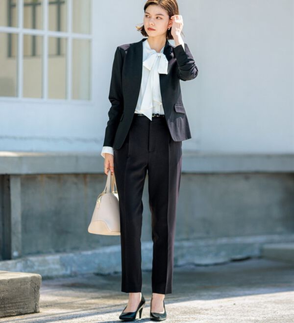 GeeRA（ジーラ）の「【2点セット】選べるボトム！洗えて型くずれしないノーカラージャケットパンツスーツセット（パンツスーツ）」｜詳細画像