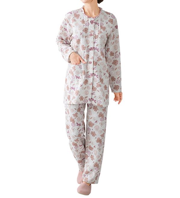 「【２着組】お花フリルの快眠キルトパジャマ（パジャマ・ルームウェア）」｜詳細画像