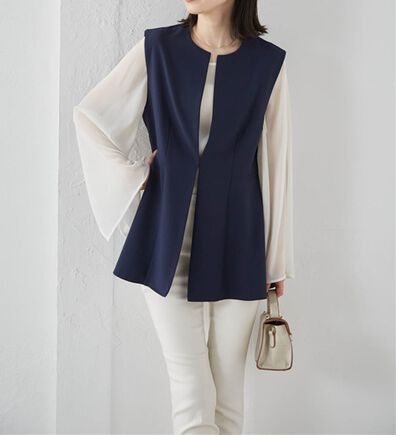 RANAN（ラナン）の「機能付！麻調素材ペプラムジレベスト（ジレ）」