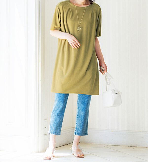 BELLUNA（ベルーナ）の「【接触冷感】かのこ素材タックデザインチュニックワンピース（その他ワンピース）」｜詳細画像