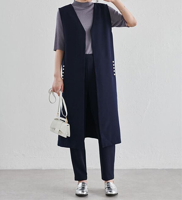 RANAN（ラナン）の「【セットアップ対応】パール調ビジュー付ロングジレ（ジレ）」｜詳細画像