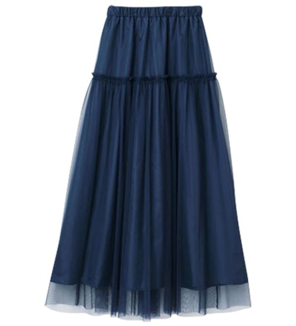 ☆ SWANLAKE バックチュール フリンジ スカート M ネイビー フロッキードット チュール スカート le reve vaniller 全5色