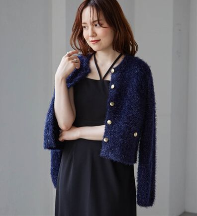 RANAN（ラナン）の「ゴールド調ボタンラメシャギーカーディガン（ニットカーディガン）」