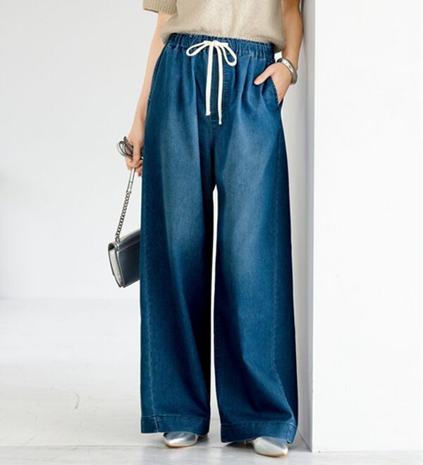 BELLUNA（ベルーナ）の「【ＭＵＤＡＺＥＲＯ】ワイドデニムイージーパンツ（ワイドパンツ・ガウチョ）」｜ブルー