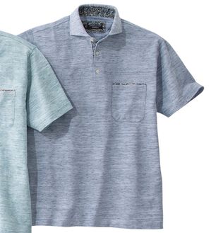「＜コムルヴァン・オム＞リネンブレンド大人の杢調ポロ（メンズポロシャツ）」｜ブルー