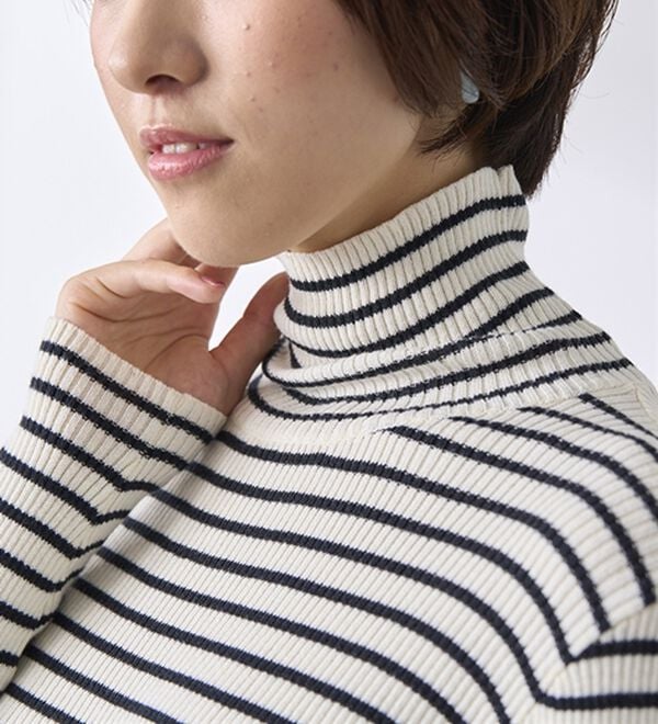 BELLUNA（ベルーナ）の「＜＆ｃｏｃｏｃｈｉ＞ハピネスコットン100％&times;吸湿発熱リブタートルニット（ニット・セーター）」｜詳細画像