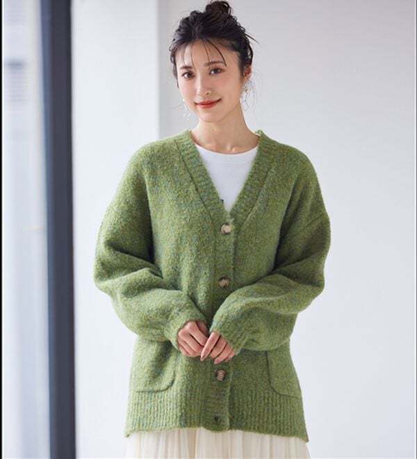 RANAN（ラナン）の「カラーオーバーカーディガン（ニットカーディガン）」｜グリーン