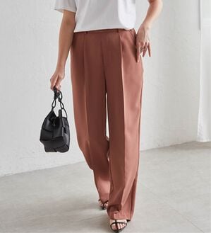 RANAN（ラナン）の「【選べる２丈】機能付！美脚シルエットセンタープレスワイドパンツ（フルレングスパンツ）」｜ココア