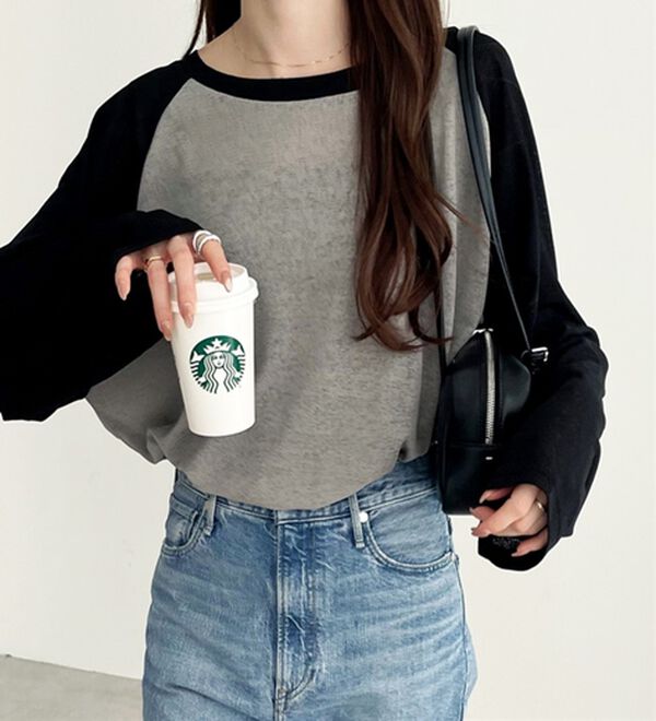 GeeRA（ジーラ）の「ラグラン切替配色スラブシアーカットソー（カットソー）」｜詳細画像